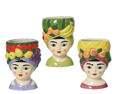 Planter Dolomite Girl W Fruit Shiny Girl W Fruit H.13.5Cm