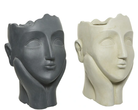 Planter Fibre Clay Lady Face Smooth 2 Indoor H.34.5Cm - image 1