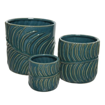 Planter Stoneware Leaf Emerald Green Med