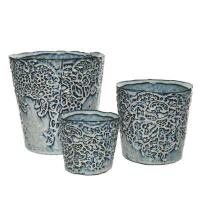 Planter stoneware round flower embossing Dia7cm