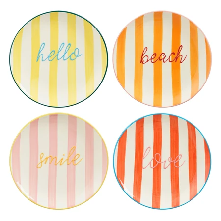 Plate Text Red Orange Pink Yellow 4 Assorted - H3Xd22Cm
