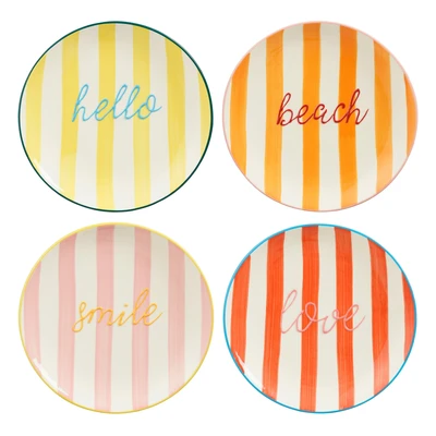 Plate Text Red Orange Pink Yellow 4 Assorted - H3Xd22Cm
