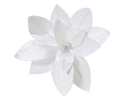 Poinsettia On Clip Velvet Berries W Glitter Egde White Dia30