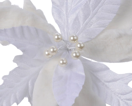 Poinsettia On Clip Velvet With Artificial Fur Winter White Dia30 - image 3