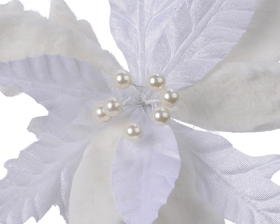 Poinsettia On Clip Velvet With Artificial Fur Winter White Dia30 - image 3