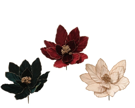 Poinsettia Velvet Asst.Green/Red/Cream D.28cm