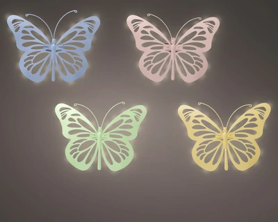 Solar Butterfly Iron Steady 4Col  Asst./Warm White H.26.5Cm