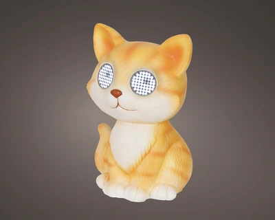 Solar Cat Polyresin Steady Colours/Cool White H.22.5Cm