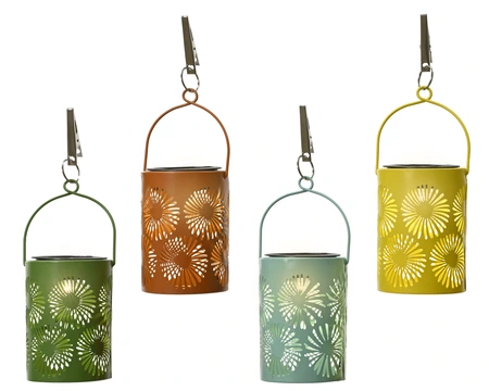 Solar Lantern Iron Steady 4Col  Asst. H.11.5Cm - image 3