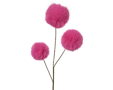 Spray On Stem Faux Fur 3 Fluffy Bulbs Pink H.70Cm