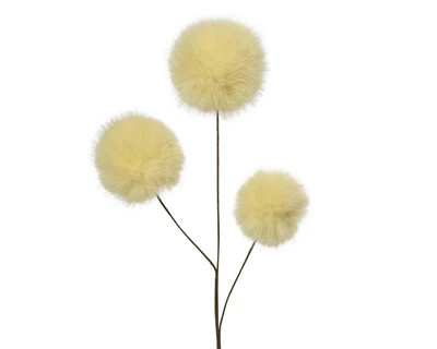 Spray On Stem Faux Fur 3 Fluffy Bulbs Soft Yellow H.70Cm