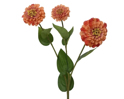 Spray Zinnia On Stem Polyester Orange L.47Cm