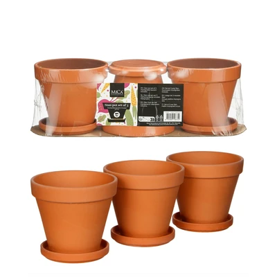 Stan Pot With Saucer Terra 3 Pieces Pdq - H13,5Xd12,5Cm