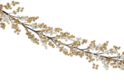 STC 130Cm Gold And White Cluster Berry Garland