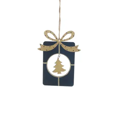 STC 15Cm Wooden Blue Present With Gold Tree