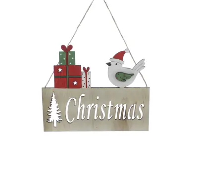 STC 17Cm Wooden Christmas With Robin And Presents