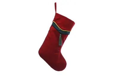 STC 48Cm Red Velour With Green Tassel Stocking