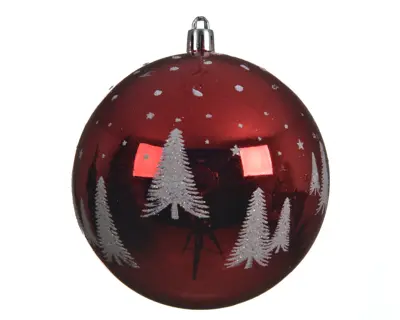 STC Bauble Shatterproof Shiny Tree- Glitter Christmas Red