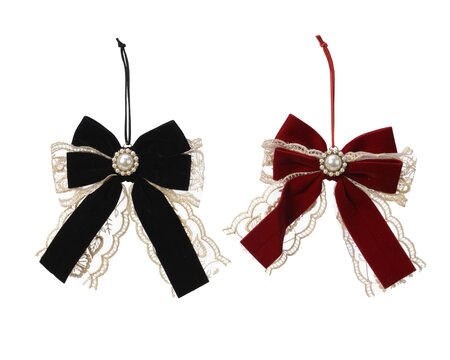 STC Bow On Clip Polyester Velvet Pearl Lace Ribbon 2Col Ass