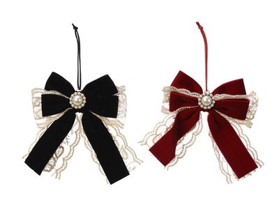 STC Bow On Clip Polyester Velvet Pearl Lace Ribbon 2Col Ass