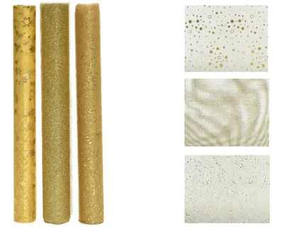 STC Deco Fabric Polyester Glitter- Foil Mesh- Organza 3Ass Gold