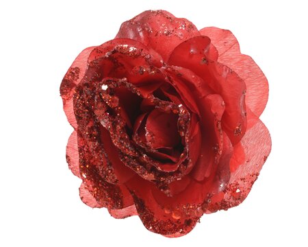 STC Rose On Clip Polyester Glitters Christmas Red