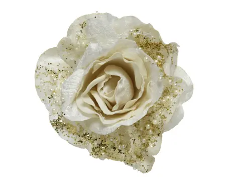 STC Rose Rose On Clip Polyester Pearls- Glitters White