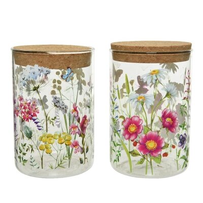 Storage Jar Glass Flower Decal Multi