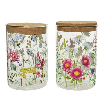 Storage Jar Glass Flower Decal  Multi