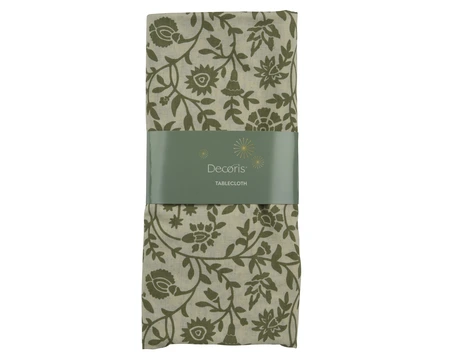 Tablecloth Cotton Rect With Flower Screenprint Green L.140Cm X W.180Cm