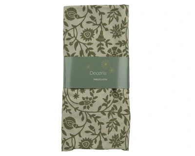 Tablecloth Cotton Rect With Flower Screenprint Green L.140Cm X W.180Cm