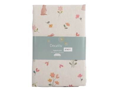 Tablecloth Poly Cotton Rect Indoor Flower Pattern Natural W.140Cm X H.250Cm - image 1