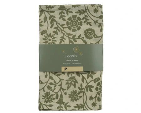 Tablerunner Cotton Rect With Flower Screenprint Green L.30Cm X W.150Cm