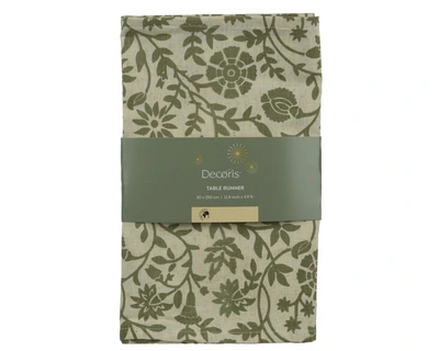 Tablerunner Cotton Rect With Flower Screenprint Green L.30Cm X W.150Cm