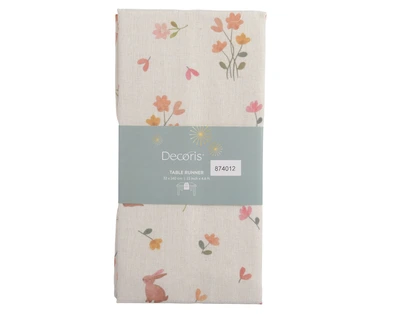 Tablerunner Poly Cotton Rect Indoor Flower Pattern Natural W.32Cm X H.140Cm - image 1