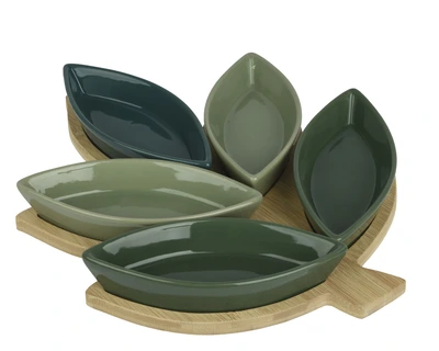 Tapas Set Porcelain Leaf Natural/Colour(S) L.30Cm