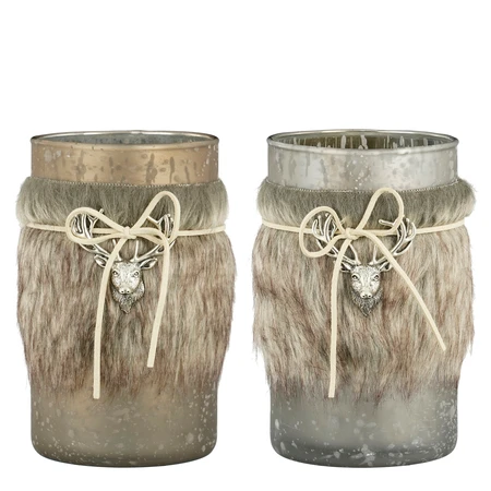 Tealight Holder Brown Grey 2 Asst. L10Xh15Cm