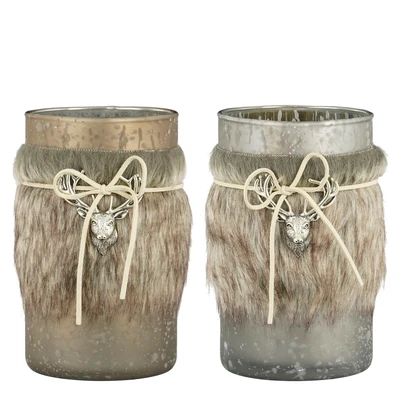 Tealight Holder Brown Grey 2 Asst.  L10Xh15Cm