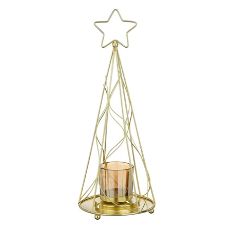 Tealight Holder Star Tree Gold H37Xd14Cm