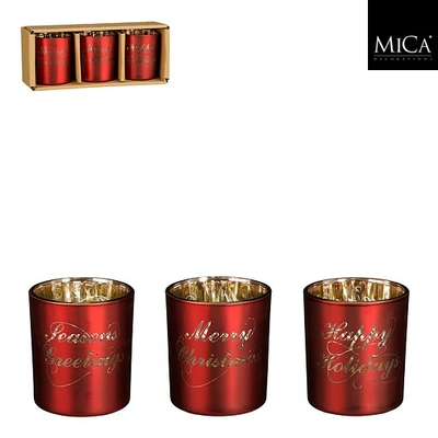Tealight Holder Xmas Red 3 Pieces - H8Xd7Cm