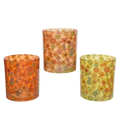 Tealightholder Glass Flower Decal Dia8.00-H9.00cm Asst
