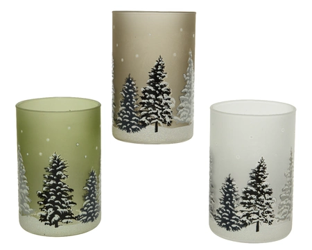 Tealightholder Glass Matt Tree Decal- White Glitter H12cm