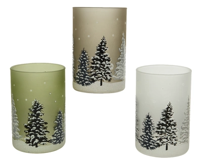 Tealightholder Glass Matt Tree Decal- White Glitter H12cm