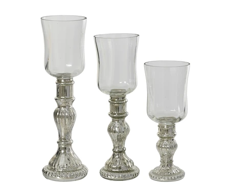 Tealightholder Glass Silver/Clear W.9cm x H.31cm