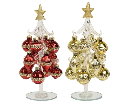 Tree Glass Gold Glitter Star Asst. H.20cm