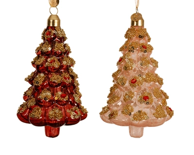 Tree Glass W Beads And Sequins All Over Asst. H12cm