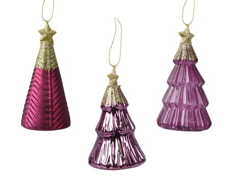 Tree Glass W Star On Top- W Gold Glitter oxblood H12.60cm