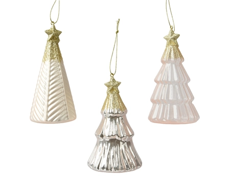 Tree Glass W Star On Top- W Gold Glitter pearl H12.60cm