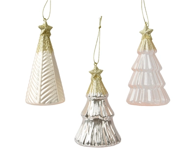 Tree Glass W Star On Top- W Gold Glitter pearl H12.60cm