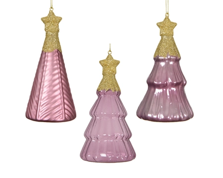 Tree Glass W Star On Top- W Gold Glitter vintage pink H12.60cm